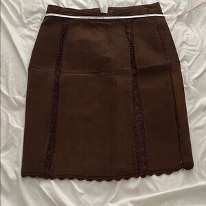 Brown leather Skirt with rayon trim